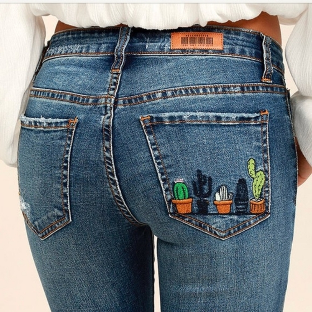 Buckle Hella Hectik Cactus Embroidered Denim Jeans